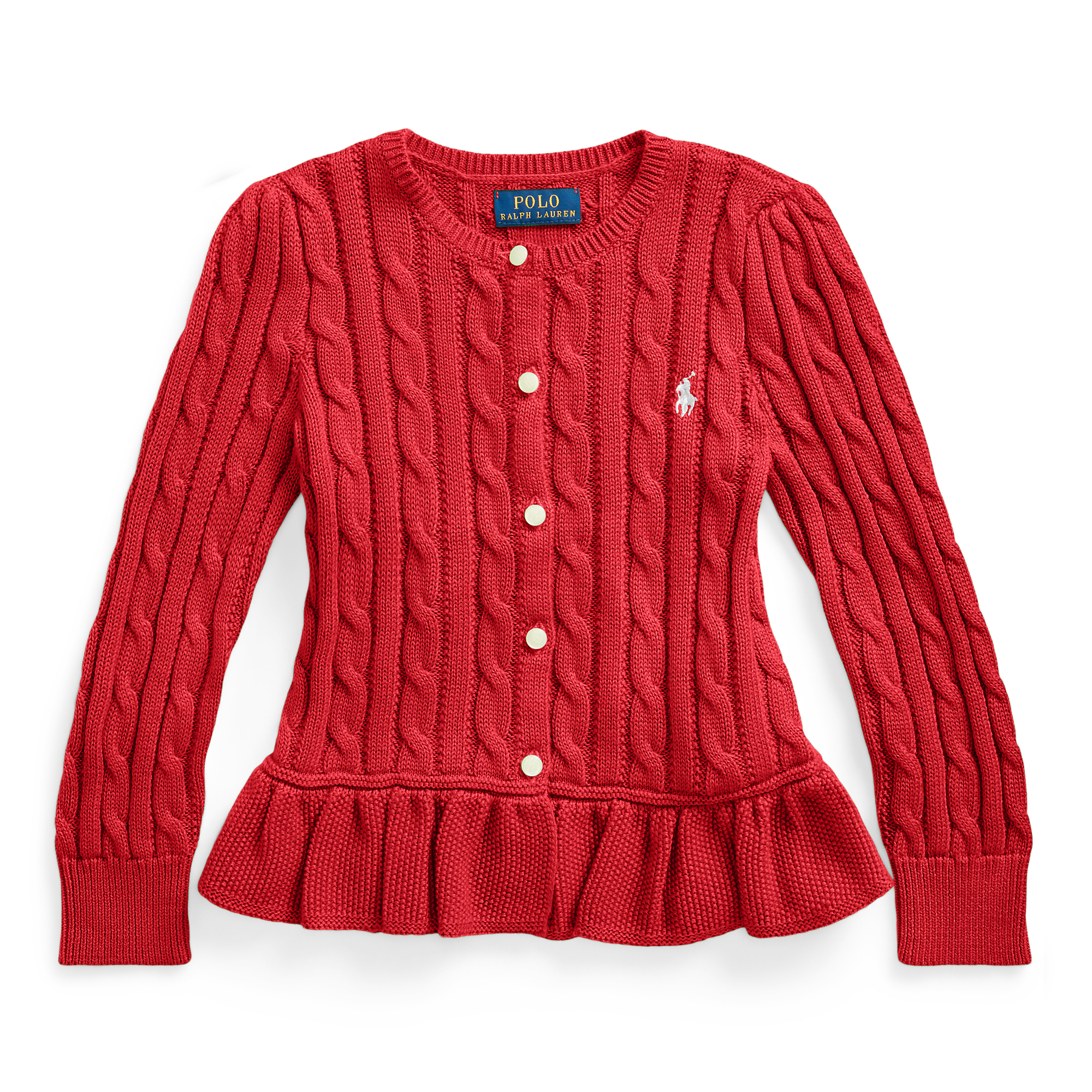 cable cotton peplum cardigan