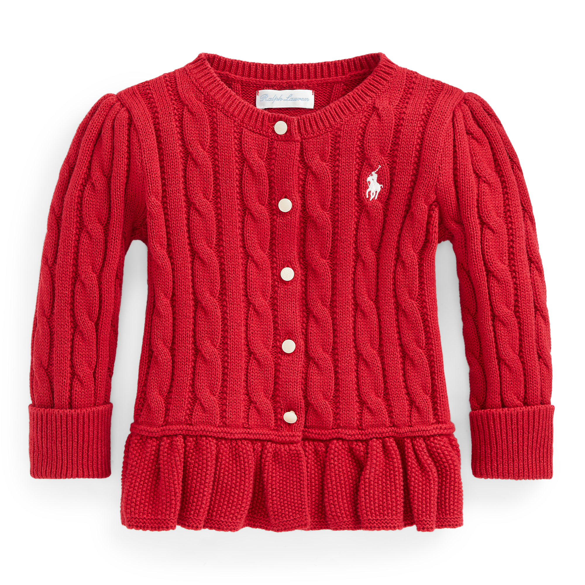 cable cotton peplum cardigan