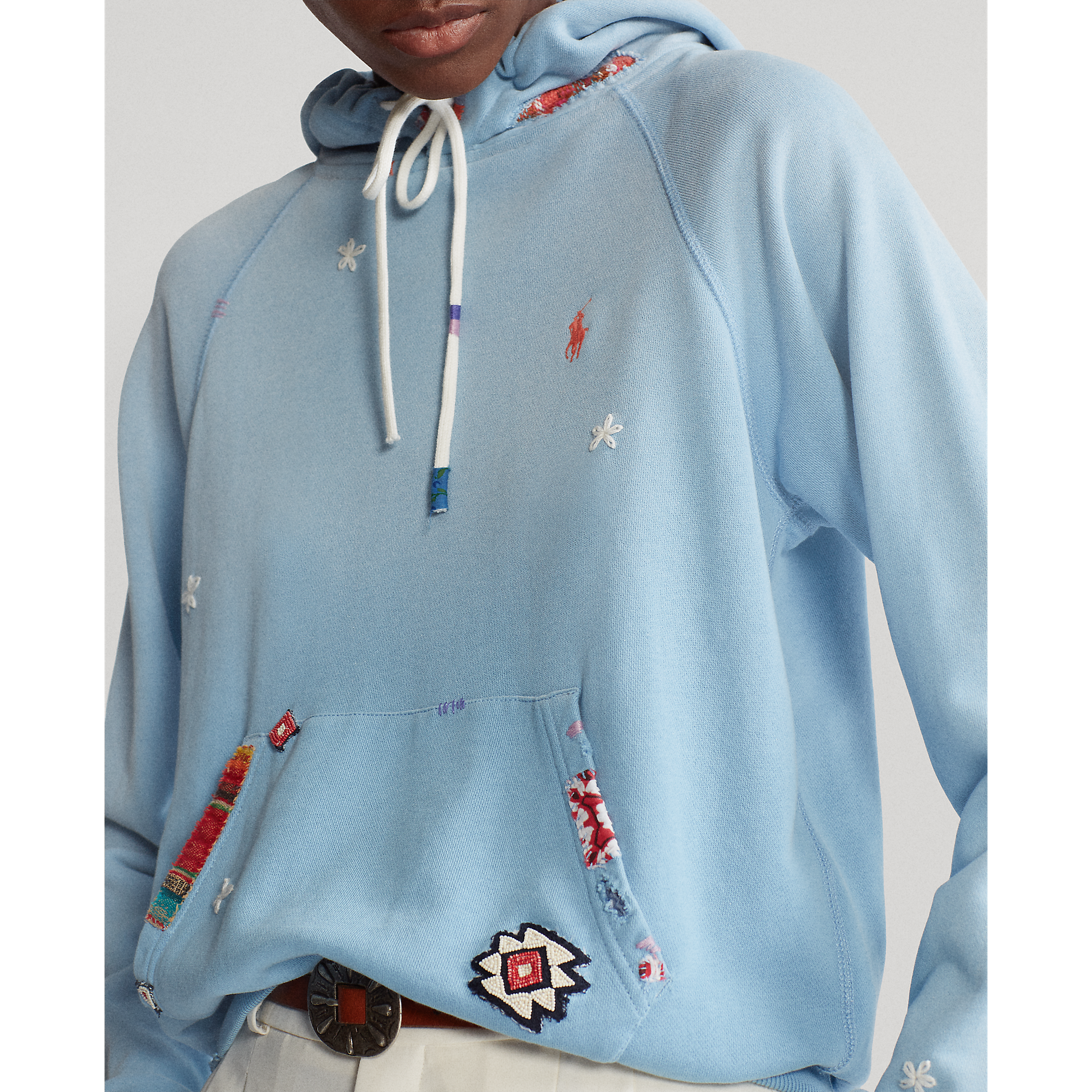 polo ralph lauren patchwork fleece hoodie