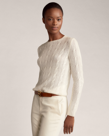 White cashmere cable knit sweater top