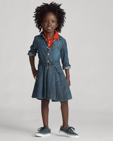 Belted Cotton Denim Shirtdress in Blue Ralph Lauren HK