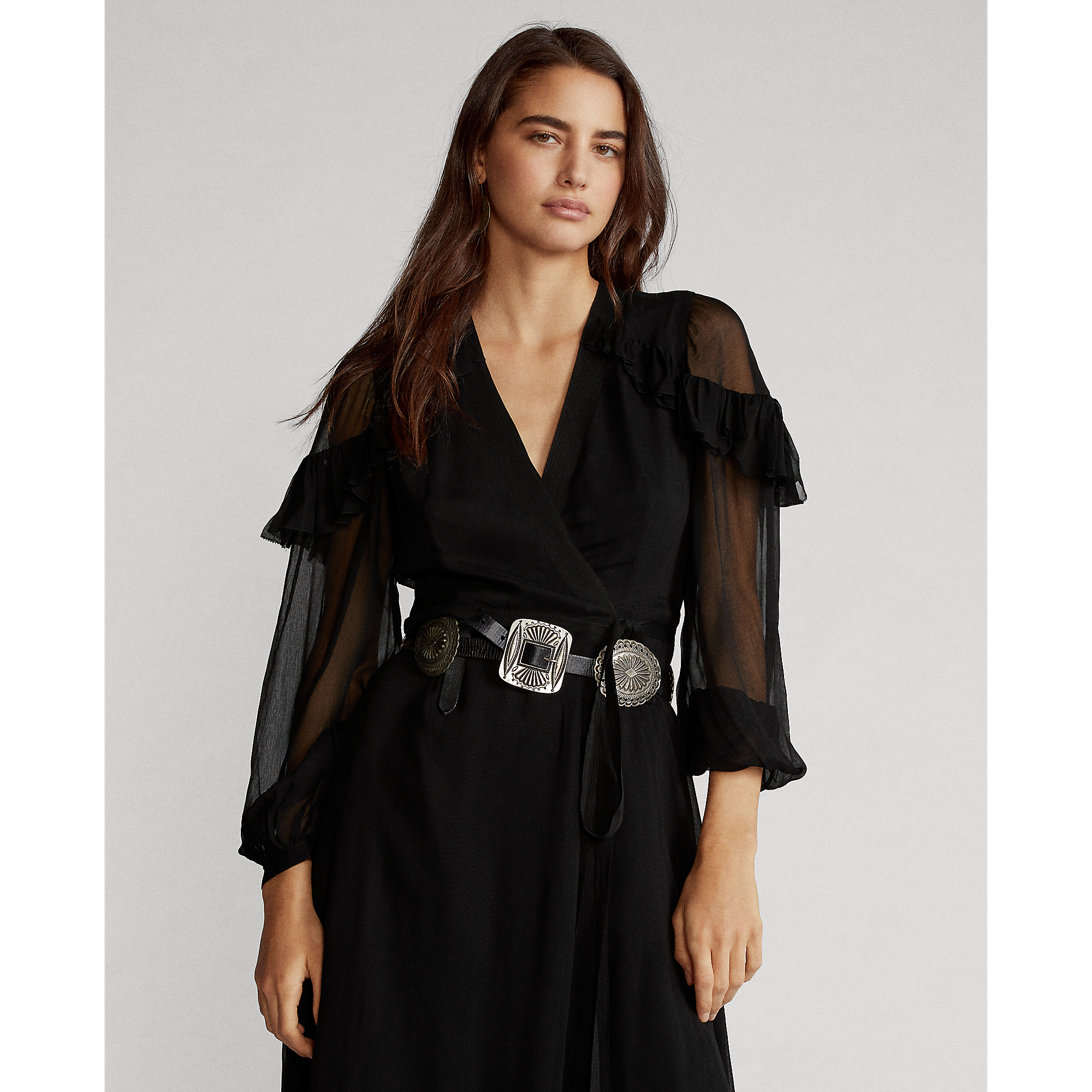 ruffle trim wrap dress