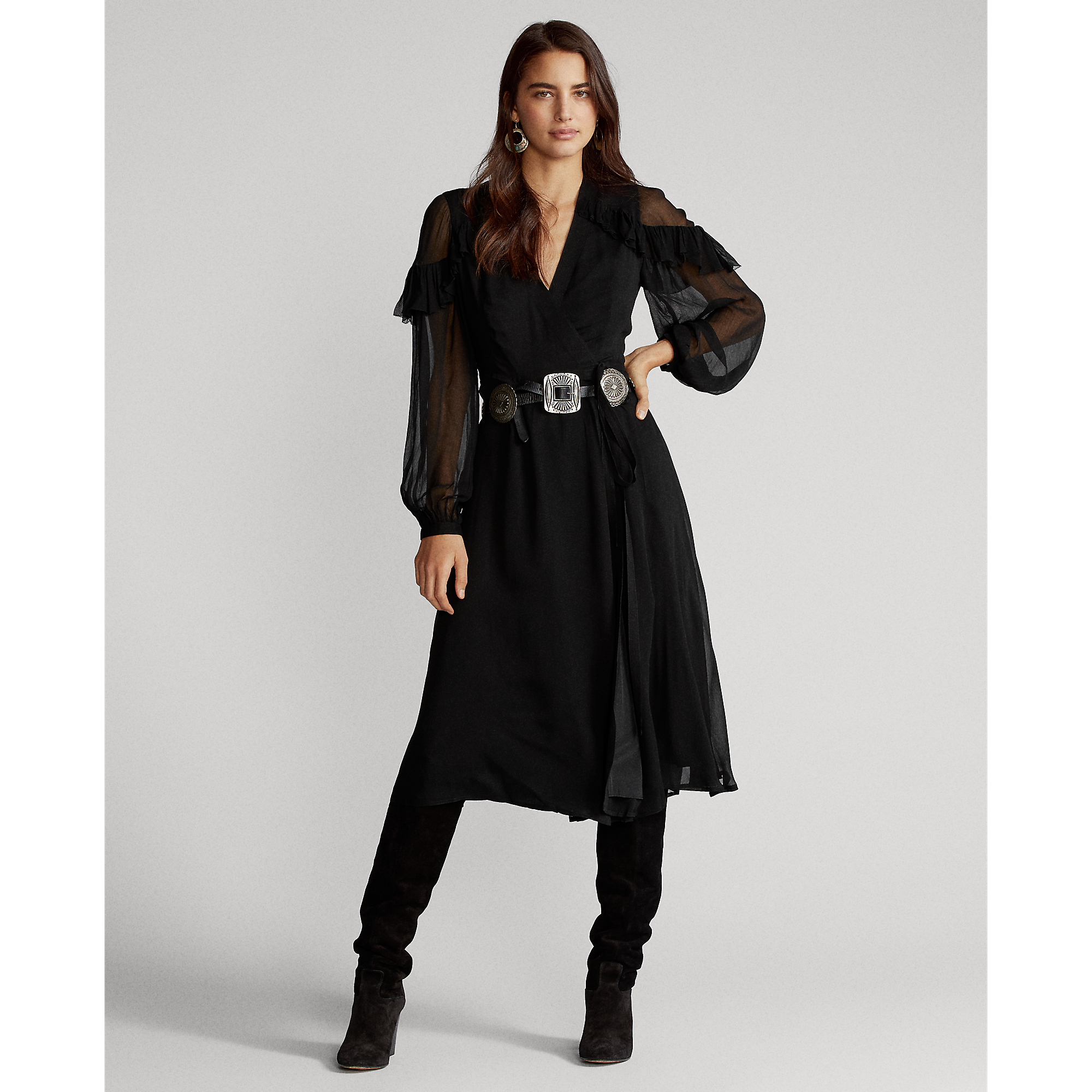 ruffle trim wrap dress