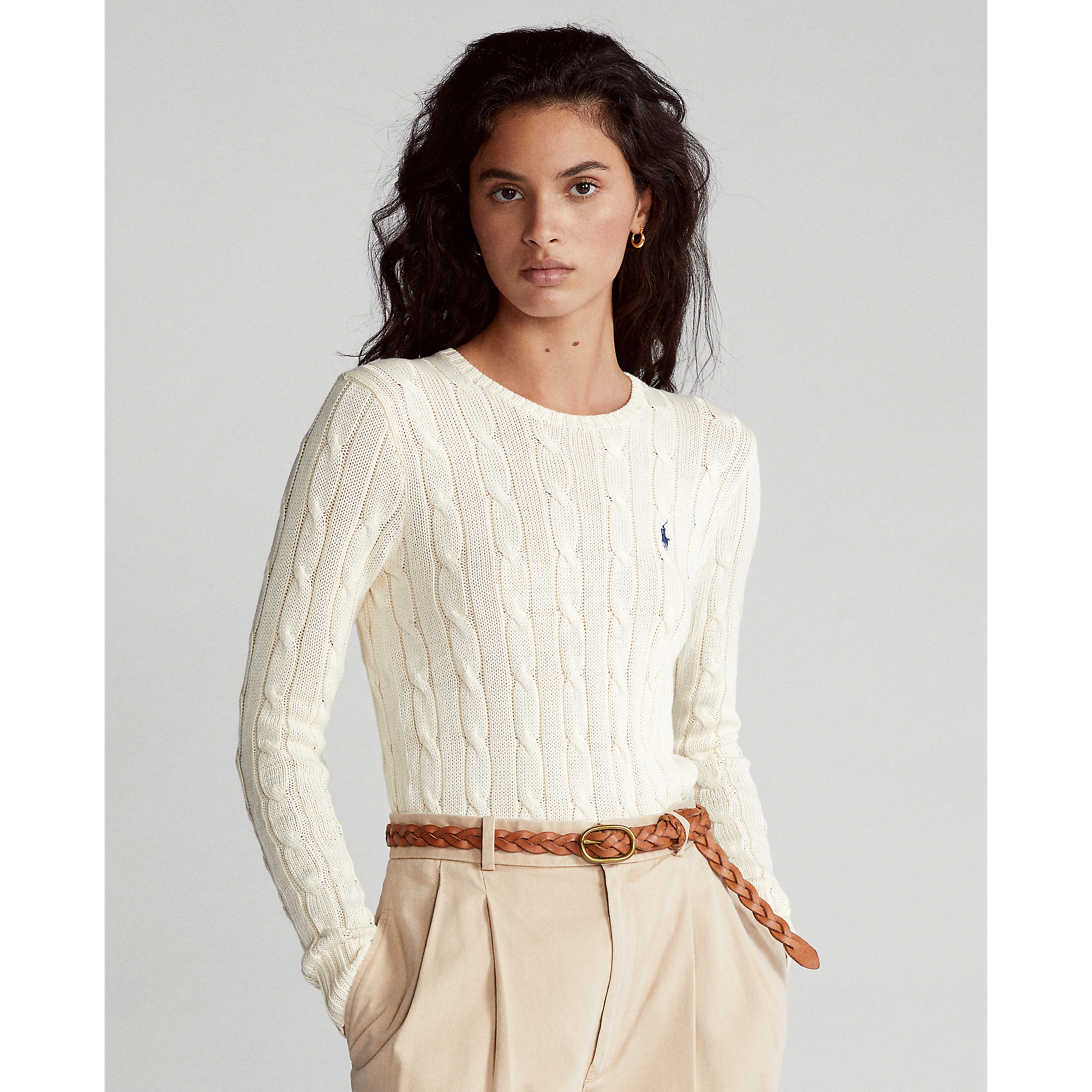 Slim Fit Cable-Knit Sweater in Natural 