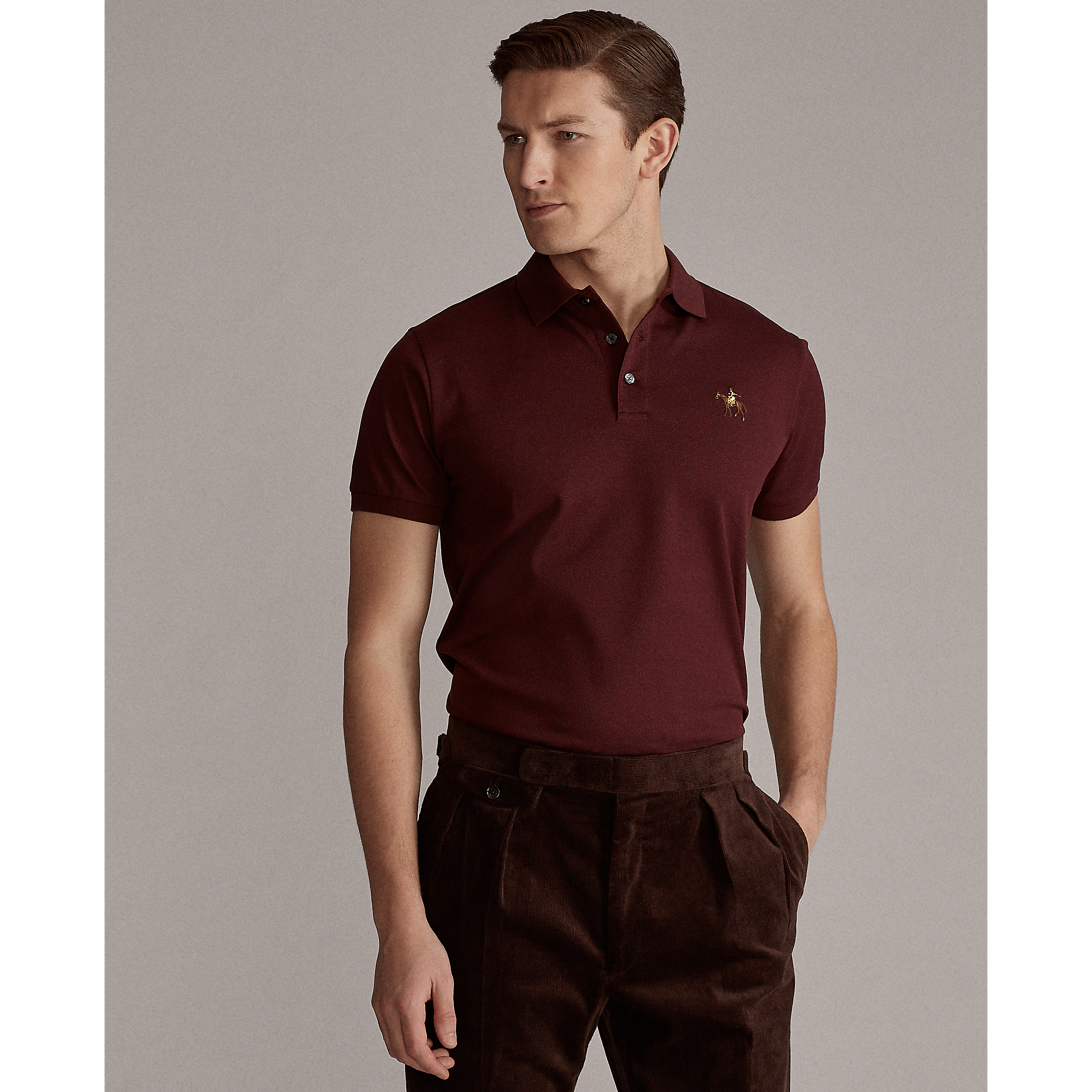 brown polo button up