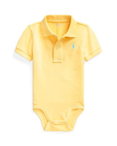 Cotton Mesh Polo Bodysuit in Yellow Ralph Lauren HK