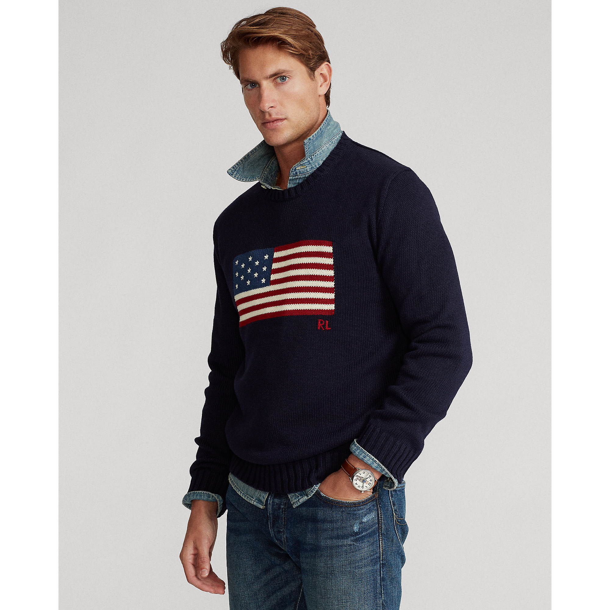 The Iconic Flag Sweater In Navy | Ralph Lauren® HK