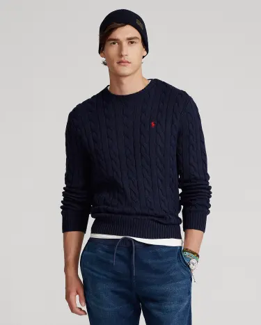 Cable-Knit Cotton Sweater in Blue | Ralph Lauren® HK
