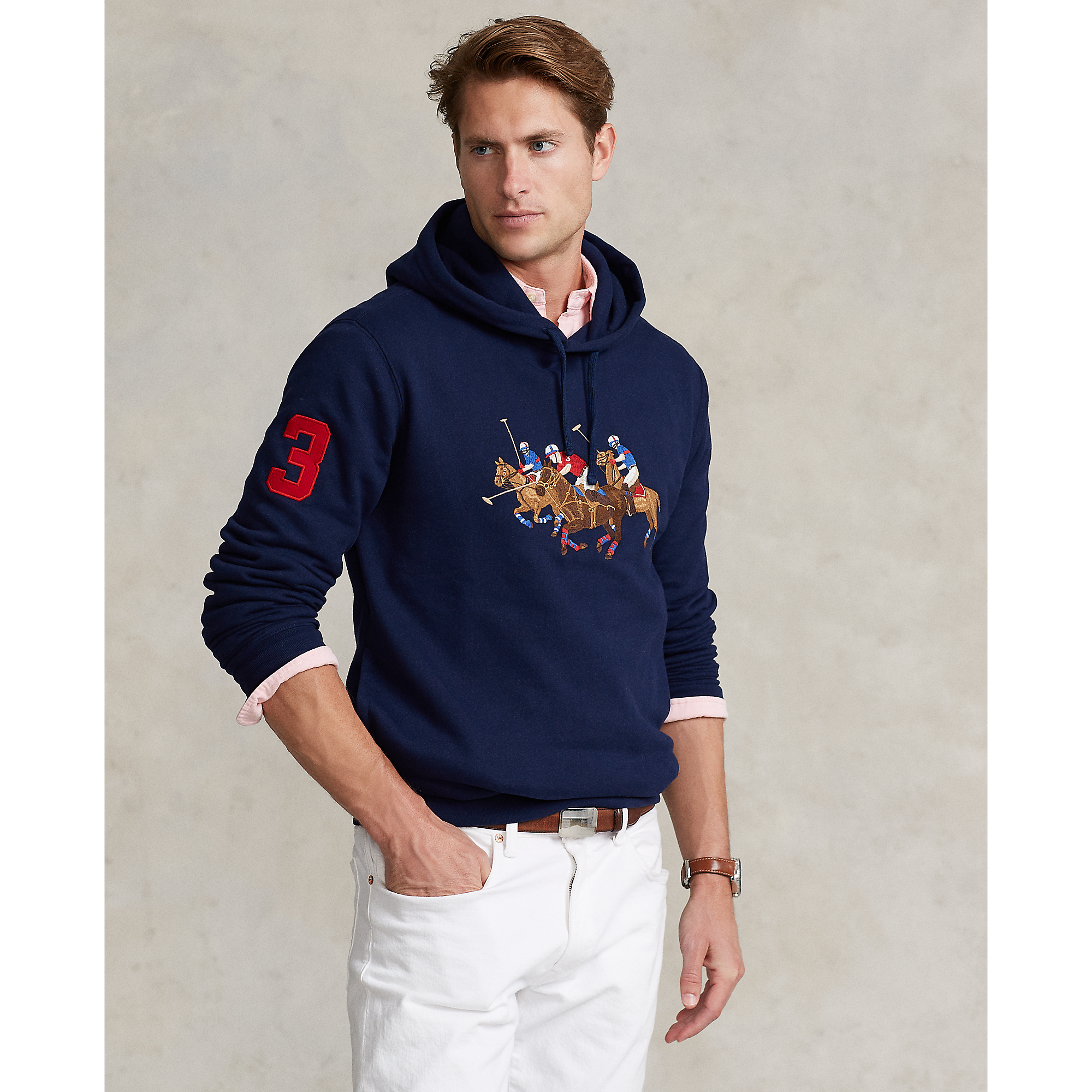 Triple-Pony Fleece Hoodie in Navy 
