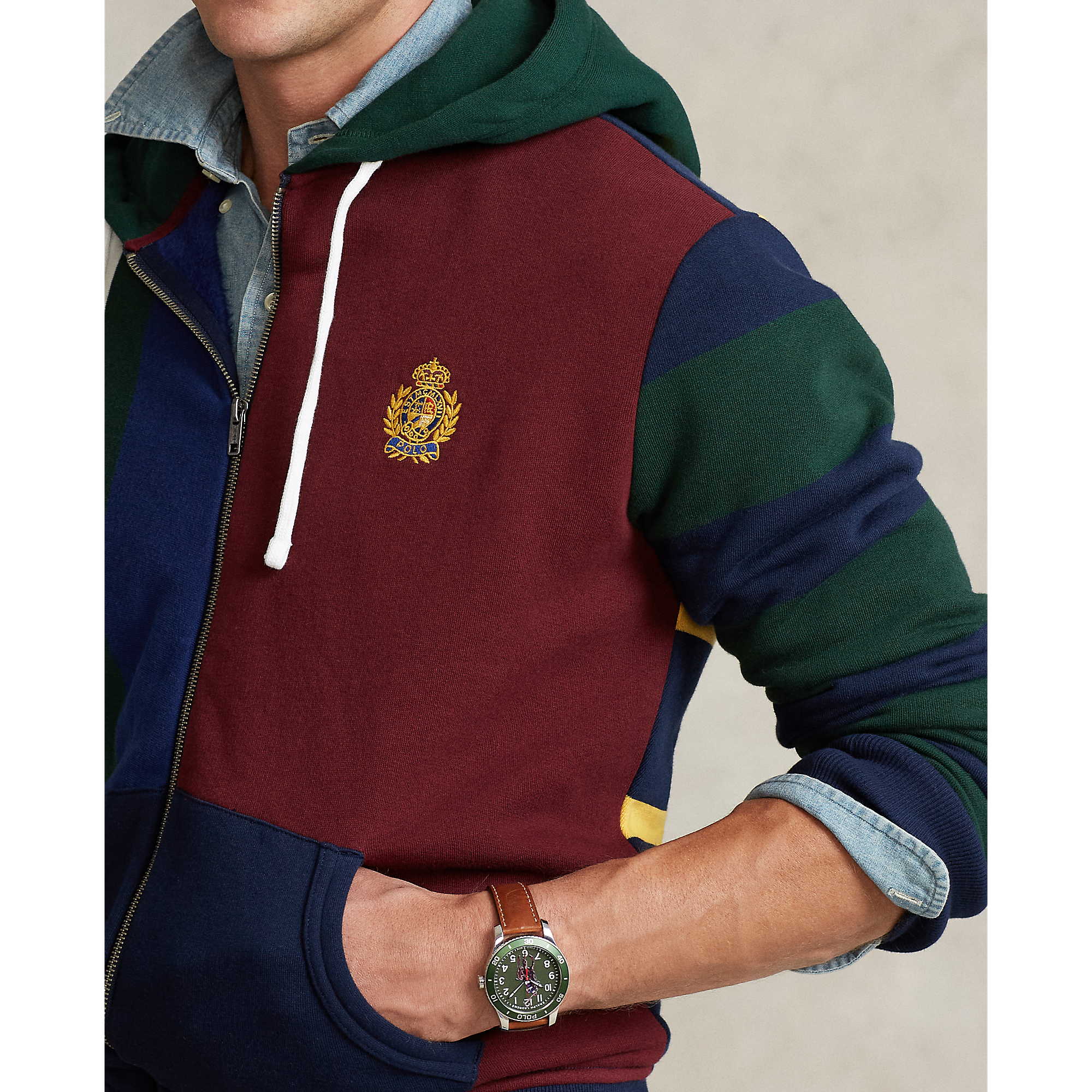patchwork polo hoodie