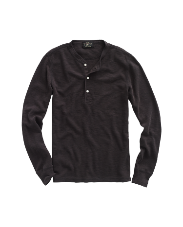 Waffle Knit Henley Shirt in Black Ralph Lauren HK