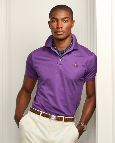 Custom Slim Fit Pique Polo Shirt in Purple Ralph Lauren HK