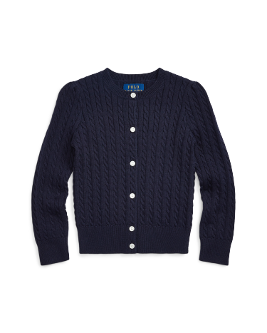 Cable Knit Cotton Cardigan in Navy Ralph Lauren HK