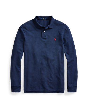 Custom Slim Fit Mesh Polo Shirt in Blue Ralph Lauren HK