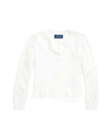 Peplum Hem Cotton Cardigan in Natural Ralph Lauren HK