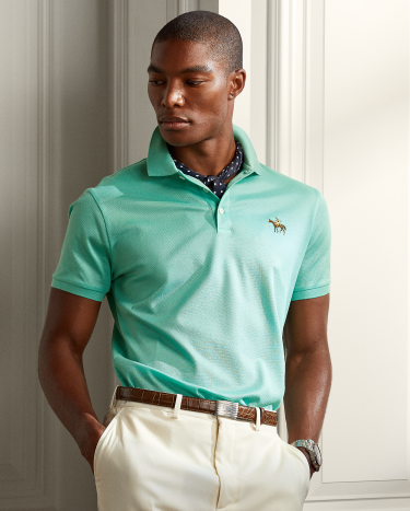 Custom Slim Fit Pique Polo Shirt in Green Ralph Lauren HK