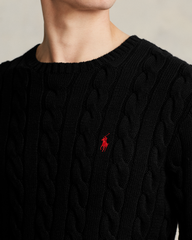 Cable Knit Cotton Sweater in Black Ralph Lauren HK