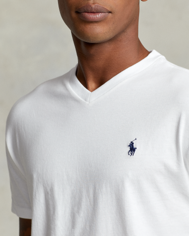 Classic Fit Jersey V Neck T Shirt in White Ralph Lauren HK