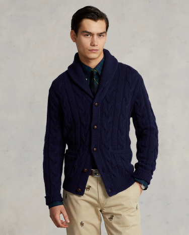 Cable Knit Wool Cashmere Cardigan in Blue Ralph Lauren HK