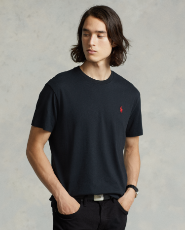 Custom Slim Fit Jersey Crewneck T Shirt in Black Ralph Lauren HK