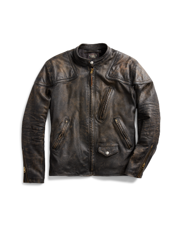 Slim Fit Leather Moto Jacket in Black Ralph Lauren HK