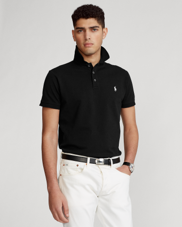 Custom Slim Fit Stretch Mesh Polo Shirt in Black | Ralph Lauren® HK