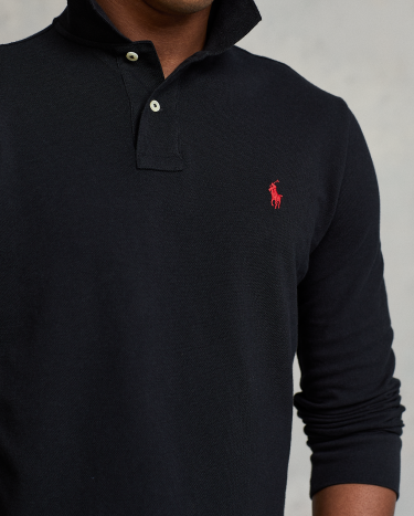 Custom Slim Fit Mesh Polo Shirt in Black Ralph Lauren HK