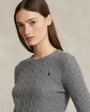 Cable Knit Wool Cashmere Sweater in Grey Ralph Lauren HK