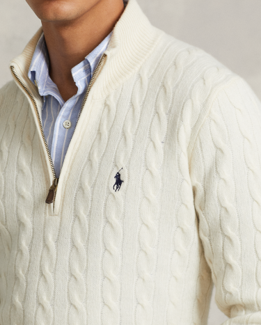 Ralph lauren half zip cable knit 2025
