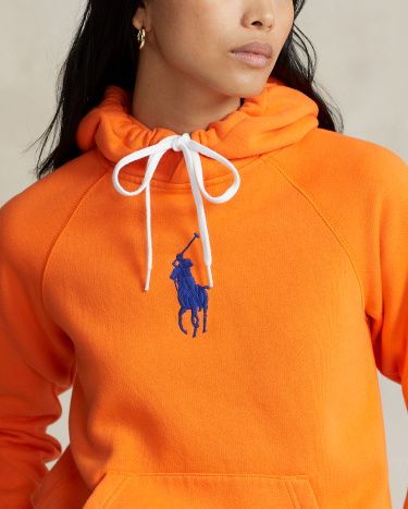 Shrunken Fit Big Pony Fleece Hoodie in Orange Ralph Lauren HK