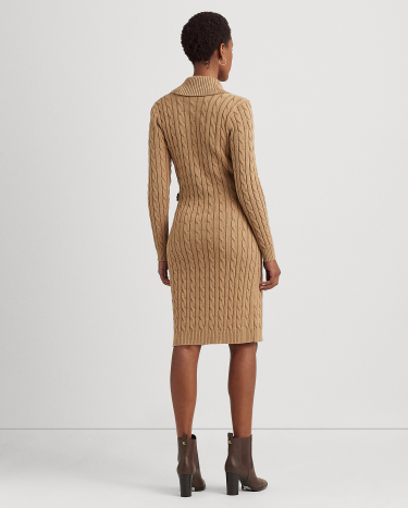Cable Knit Buckle Trim Sweater Dress in Camel Ralph Lauren HK