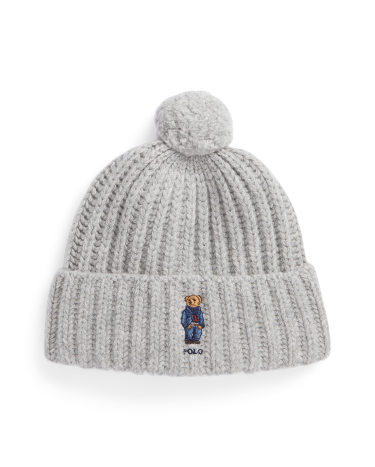 Polo Bear Rib Pom Pom Beanie in Grey Ralph Lauren HK