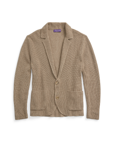 Rib Knit Cashmere Blazer Cardigan in Taupe Ralph Lauren HK