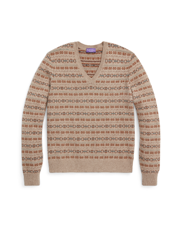Fair Isle Cashmere V Neck Sweater in Taupe Ralph Lauren HK
