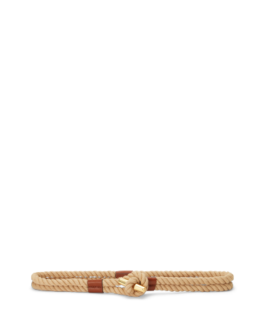 Leather Trim Rope Toggle Skinny Belt in Natural Ralph Lauren HK