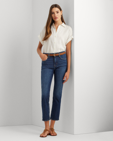 High Rise Straight Ankle Jean in Blue Ralph Lauren HK