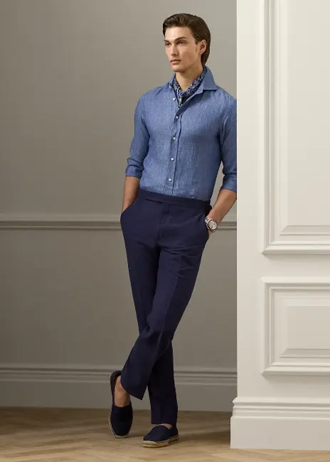 Ralph Lauren Gregory Hand-Tailored Silk-Linen Trouser