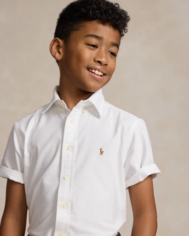 Cotton Oxford Short Sleeve Shirt in White Ralph Lauren HK