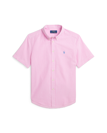 Striped Seersucker Short Sleeve Shirt in Pink Ralph Lauren HK