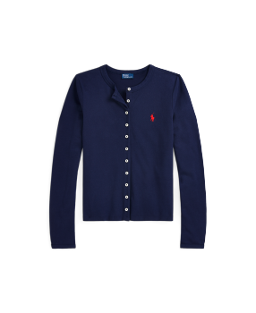 Stretch Mesh Cotton Crewneck Cardigan in Black Ralph Lauren HK
