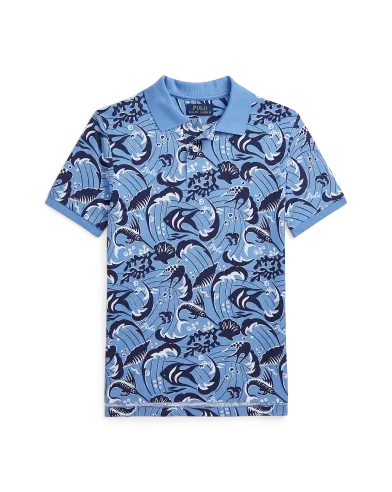 Reef-Print Cotton Mesh Polo Shirt