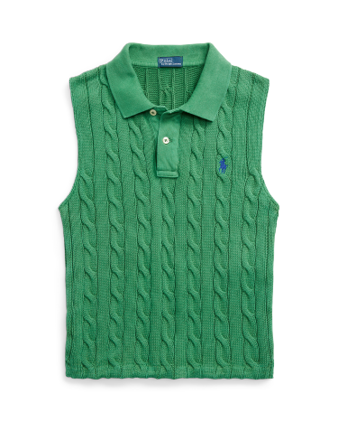 Cable Knit Cropped Polo Shirt in Green Ralph Lauren HK