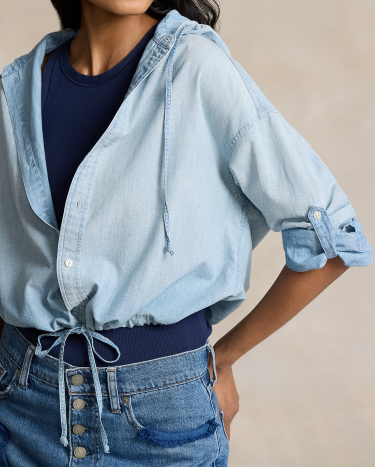 Drawstring Chambray Hooded Shirt in Chambray Ralph Lauren HK