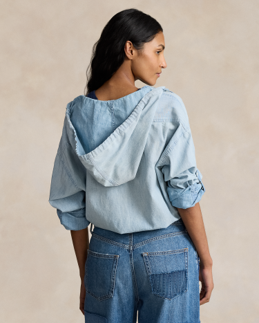 Drawstring Chambray Hooded Shirt in Chambray Ralph Lauren HK