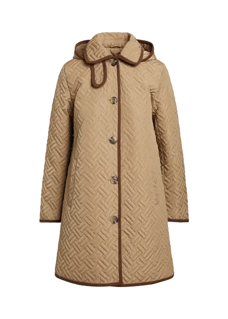 Ralph Lauren Corduroy-Trim Quilted Hooded Coat