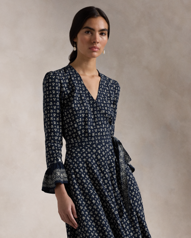 Floral print wrap dress clearance