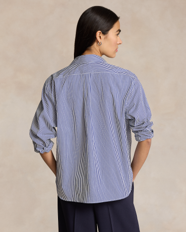 Cropped Boxy Striped Cotton Shirt in White Ralph Lauren HK