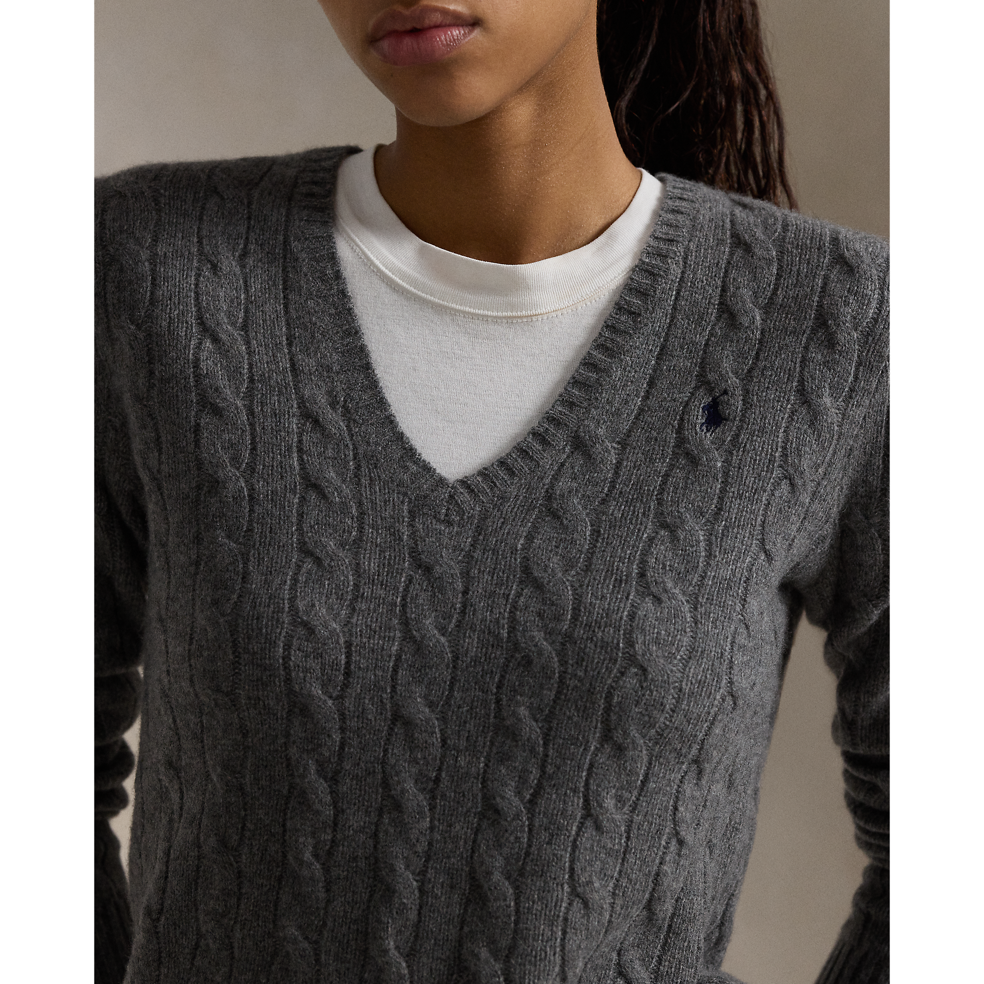 $498 Polo Ralph Lauren Wool Cashmere Cable Knit discount Sweater V-Neck Top M Gray NWT B3