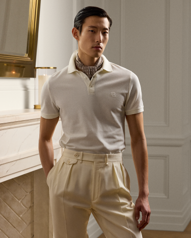 Custom Slim Fit Pique Polo Shirt in Natural Ralph Lauren HK