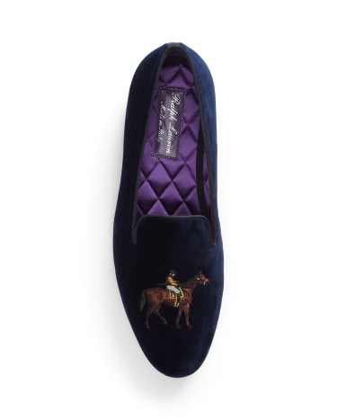 Alonzo Standing Horse Velvet Slipper in Navy Ralph Lauren HK